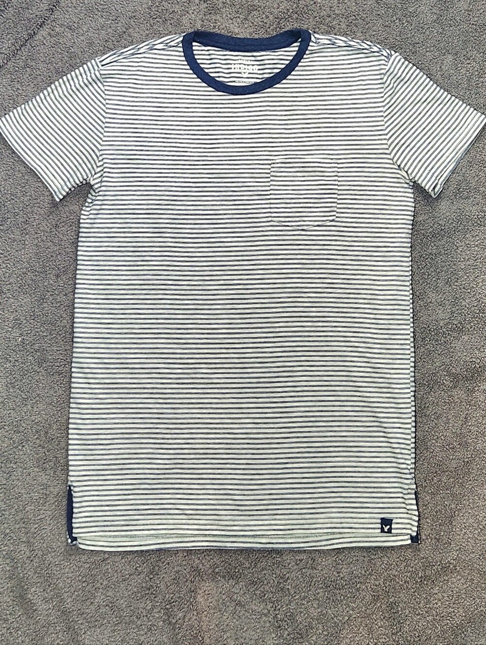 White and Navy Blue Stripe American Eagle Outfitters T-Shirt